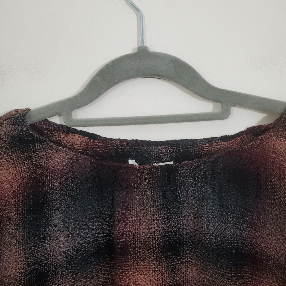 Bella Dahl Top Smocked Boho Pullover Canyon Pucker Plaid Dark Academia Medium - Picture 4 of 9